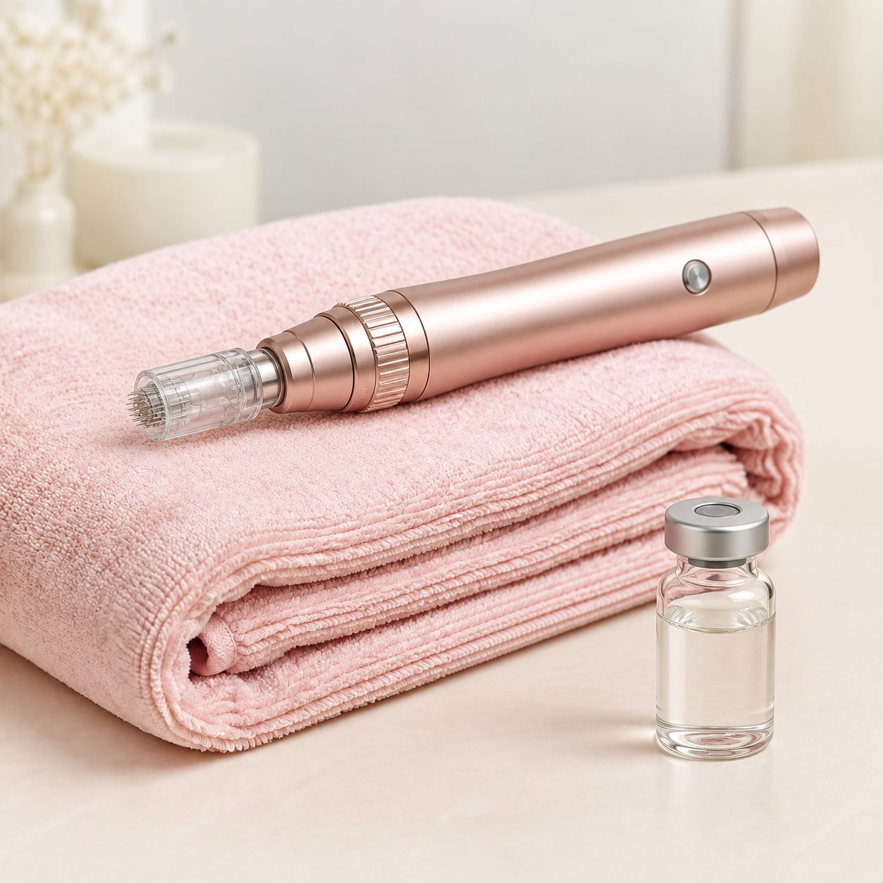Stylo de microneedling et flacon de sérum